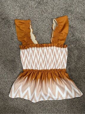 THML Smocked Ruffle Shoulder Peplum Top